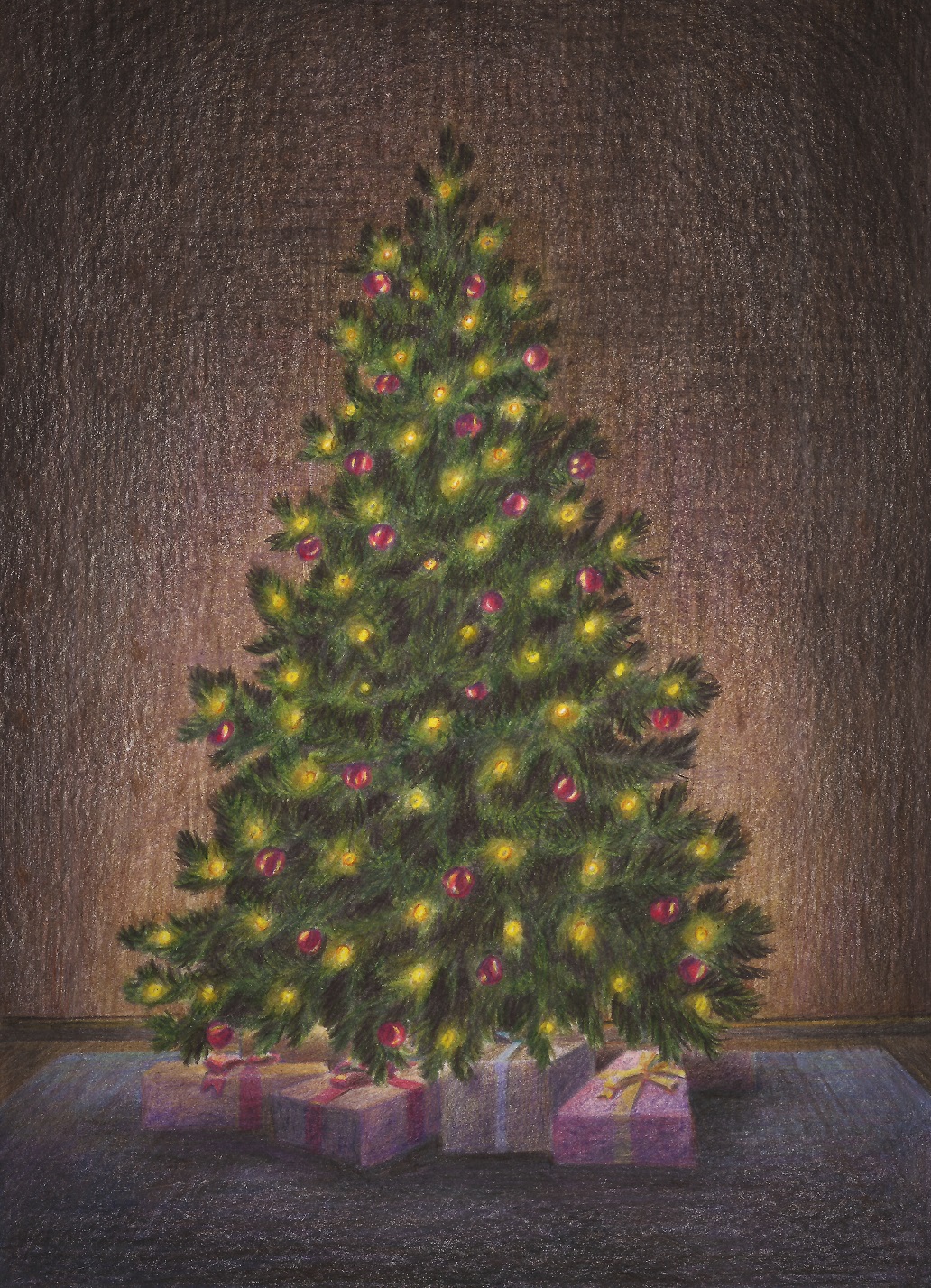 Иллюстрация Новогодняя ель. в стиле реализм | Illustrators.ru