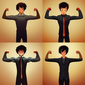 Человек в полный рост, руки вверх и согнуты в локтях