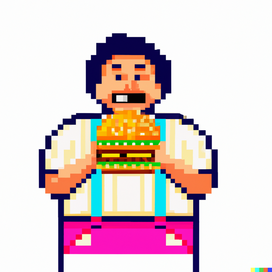 Человек ест бургер