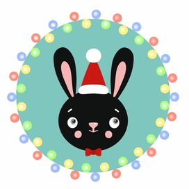 Черный кролик в колпаке санты