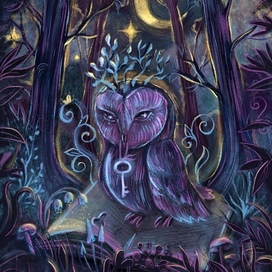 Совушка в сказочном ночном лесу