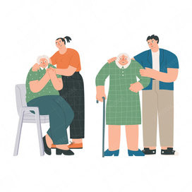 Концепция поддержки и ухода за пожилыми людьми. Векторная иллюстрация