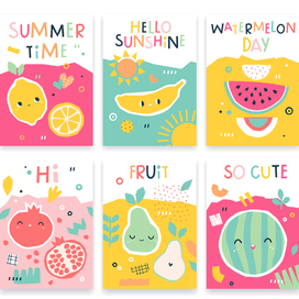 Постеры с летними фруктами в милом детском стиле