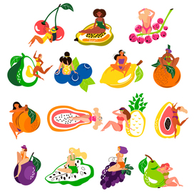 Векторные иллюстрации на тему "Девушки и фрукты"