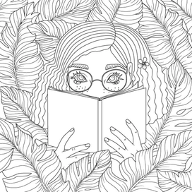 Девочка с книгой (раскраска)