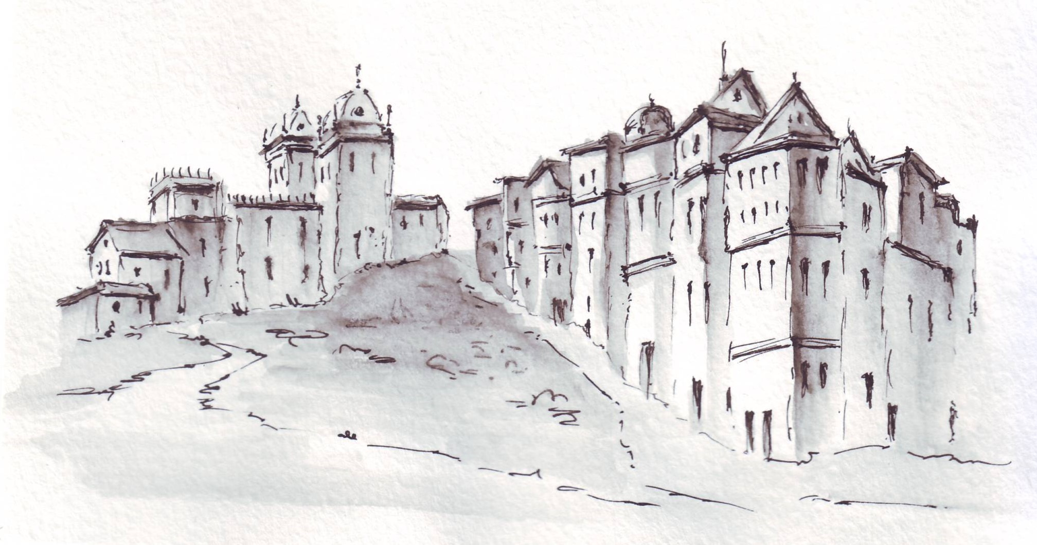 Иллюстрация " Вверх по улице ". в стиле скетчи