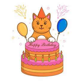 Котик с тортиком на день рождения.