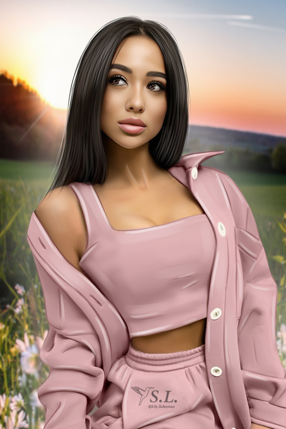 Иллюстрация Девушка на закате | Illustrators.ru