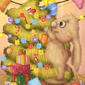 Rabbit decorates the Christmas tree