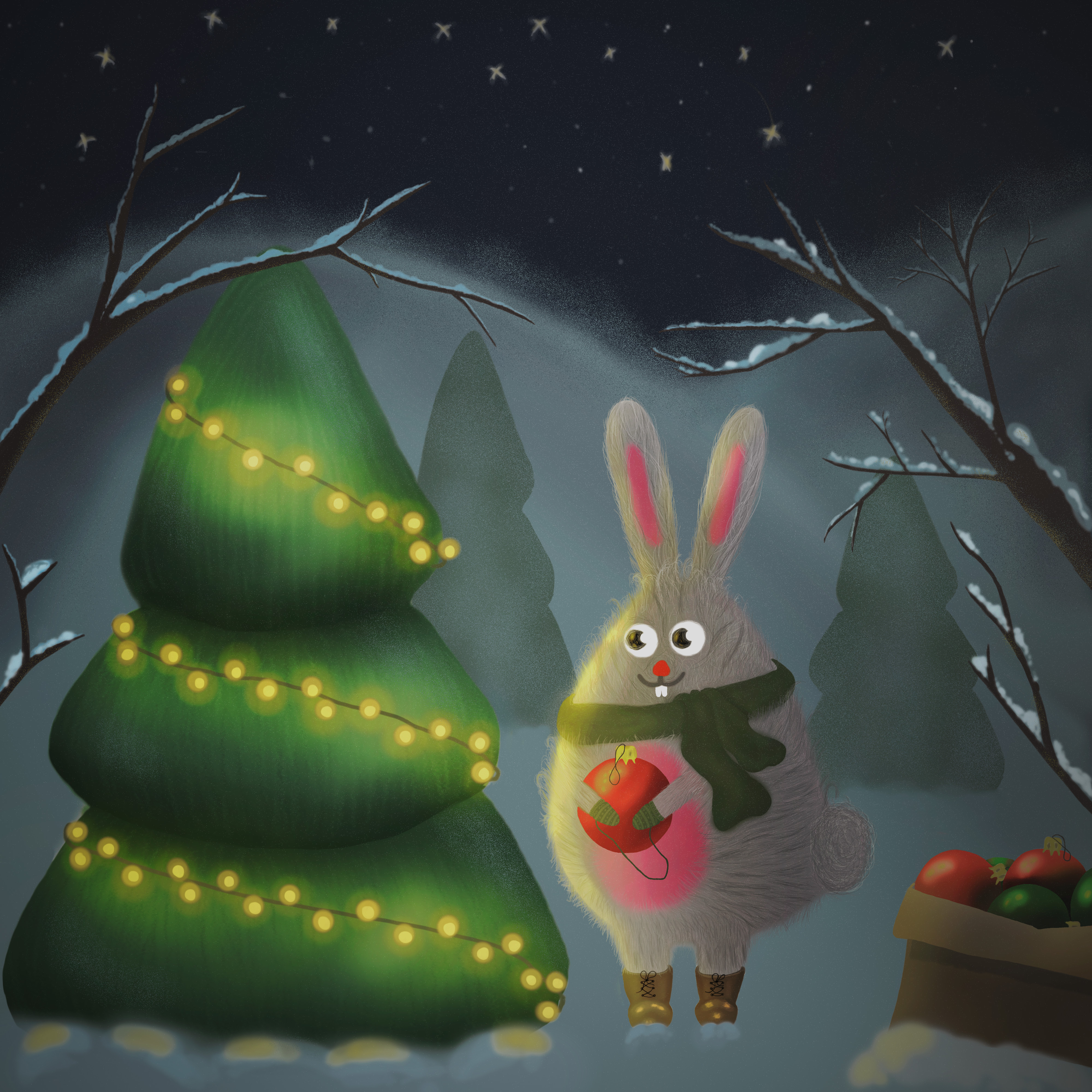 Кролик с елкой рисунок