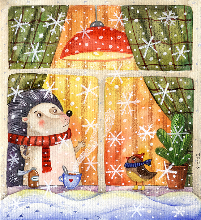 Иллюстрация Ёжик заболел в стиле книжная графика Illustrators.ru