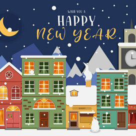 баннер для сайта иллюстрация вектор город ночь новый год рождество датские домики