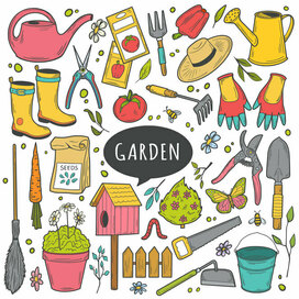 Дудл иллюстрация с элементами на тему "Сад"