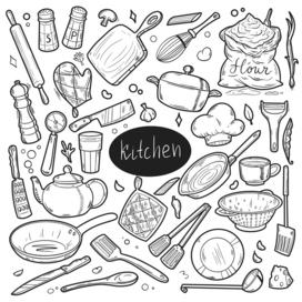 Дудл иллюстрация из элементов на тему "Кухня"