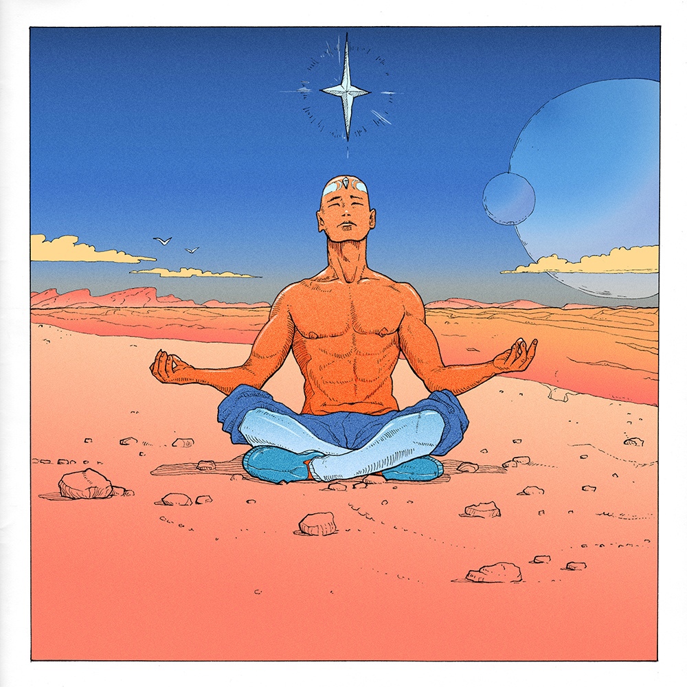 Иллюстрация Медитация в стиле графика, комикс, компьютерная графика