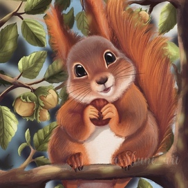 Белочка с орешком, иллюстрация для детского пазла