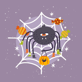 Illustration for Halloween. Spider with candy. Vector illustration for Freepik