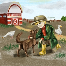 Мальчик на ферме 