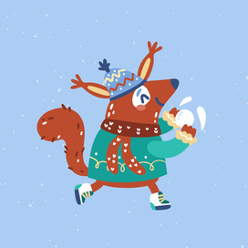 Children's vector book illustration. Squirrel in winter clothes.