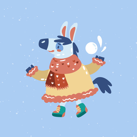 Children's vector book illustration. Horse in winter clothes.