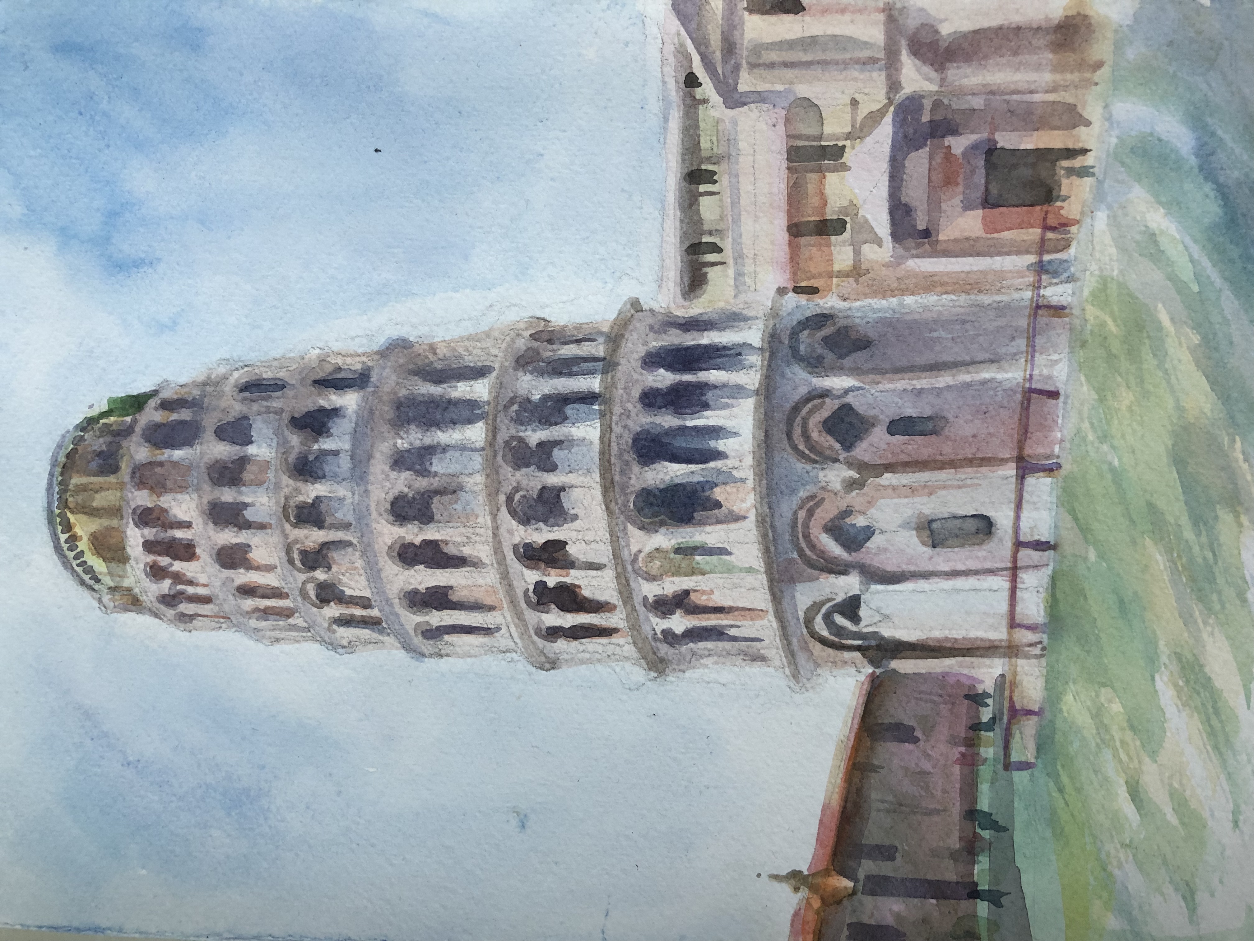 Пизанская Башня акварелью