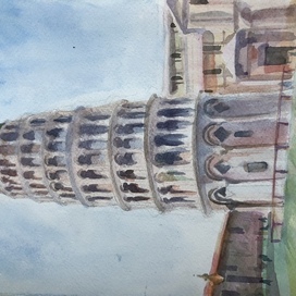 Пизанская Башня акварелью 