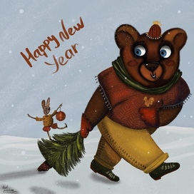 Детская иллюстрация « медведь и заяц»
