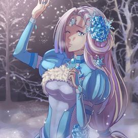 Зимняя иллюстрация с аниме-девушкой