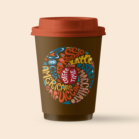 Дизайн стаканчика для кофе. Леттеринг названий видов кофе.