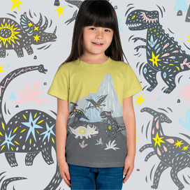 Иллюстрации для детской одежды - динозавры.