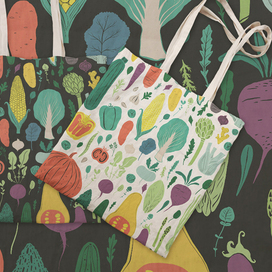 Иллюстрации овощей и дизайн сумки-шоппера