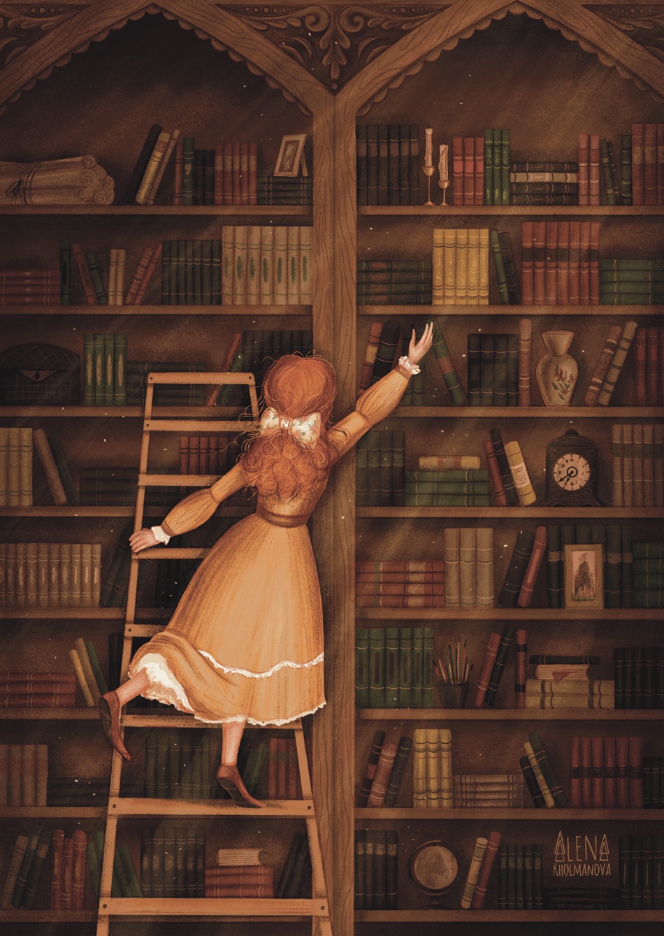 девушка в библиотеке арт