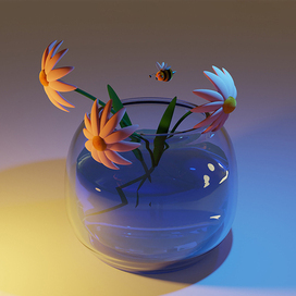 3D ваза с цветами