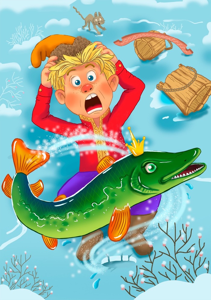 Иллюстрация "По щучьему велению" в стиле детский,