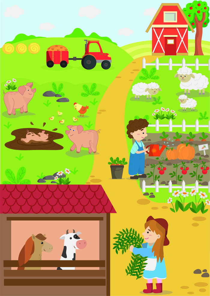 Иллюстрация "Ферма" детская книга в стиле 2d