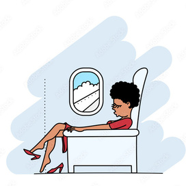 Африканская девушка летит в самолёте.