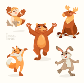 Сет векторных иллюстраций с лесными животными