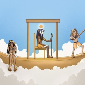 Небесная ладья иллюстрации по мифам Древнего Египта