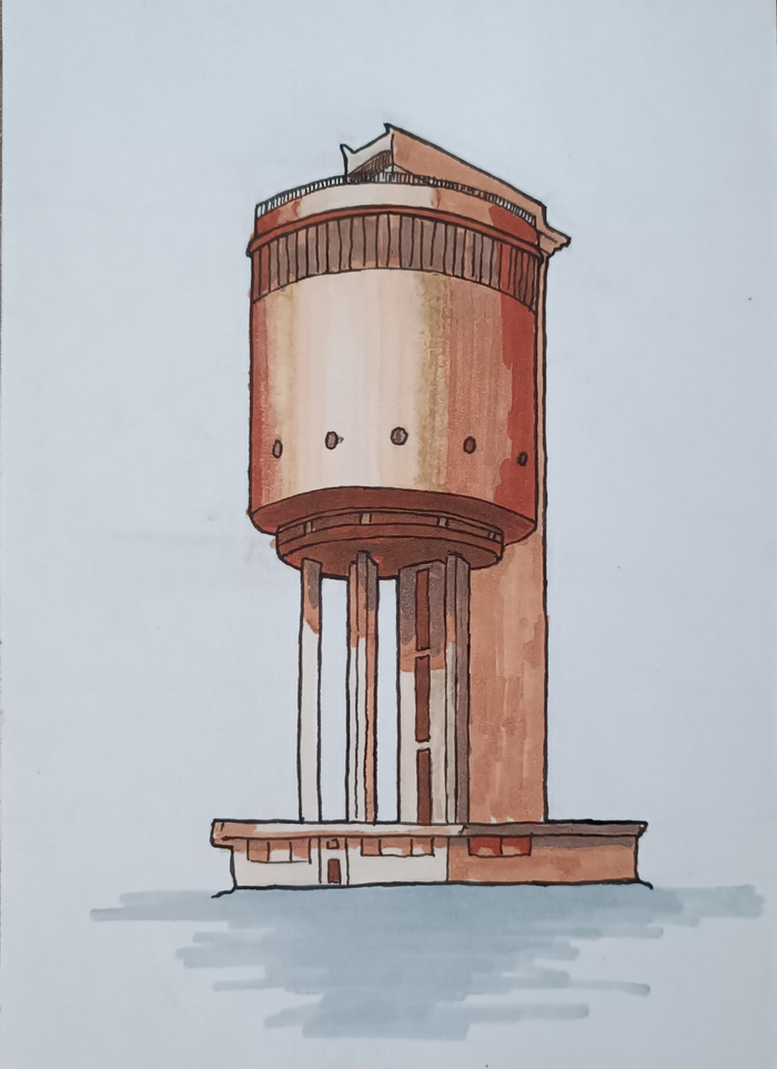 Иллюстрация Белая башня, Екб в стиле графика | Illustrators.ru