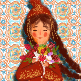 Казахская девушка с цветами