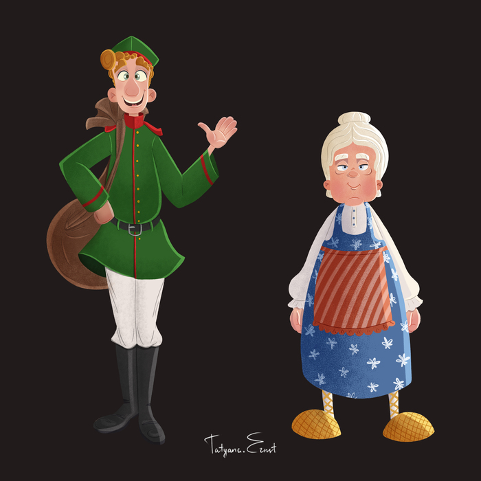 Иллюстрация Персонажи сказки "Каша из топора" в стиле 2d,