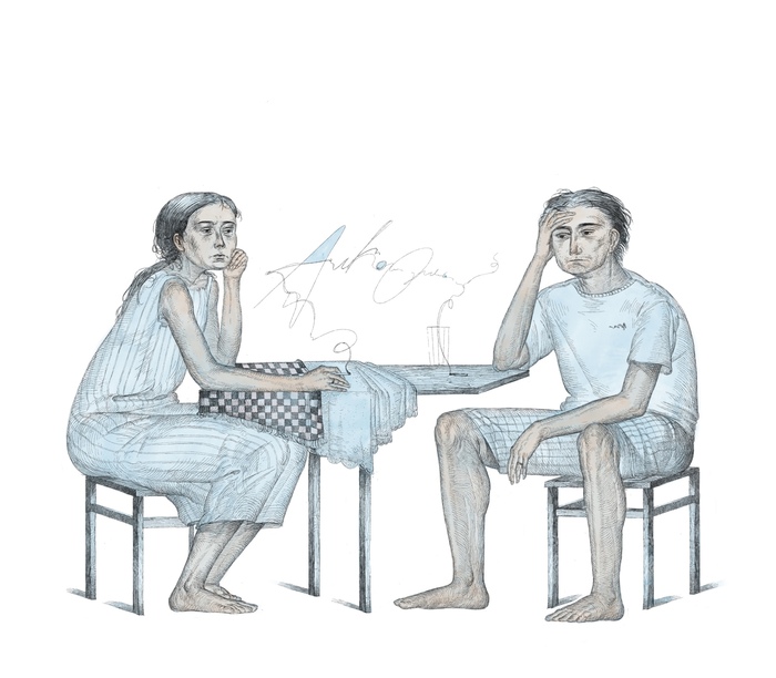 Иллюстрация Постабстинентный синдром. в стиле графика, компьютерная