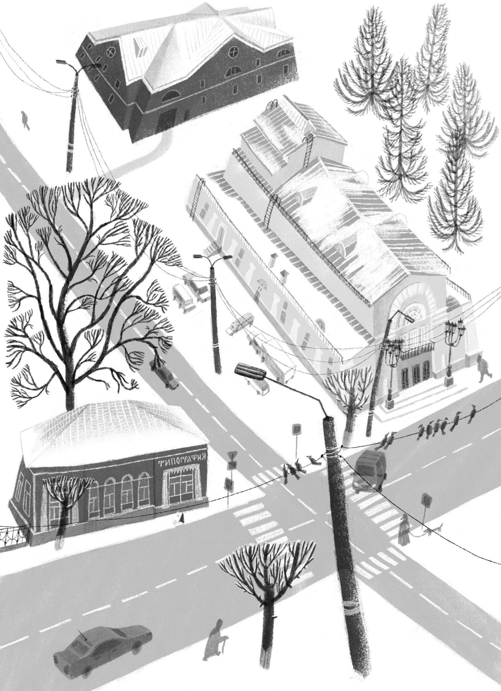 Иллюстрация Муром / Вид из окна в стиле журнальный