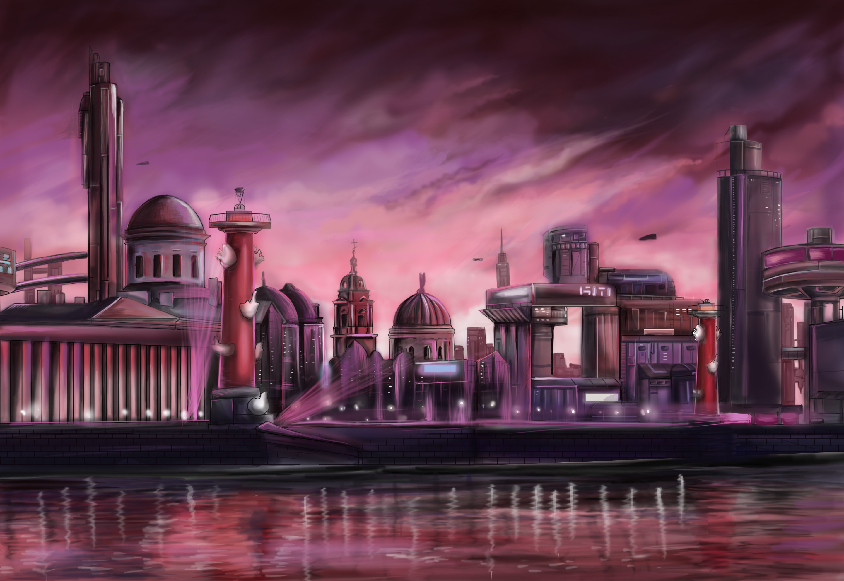 Иллюстрация Васильевский остров в стиле кибер панк