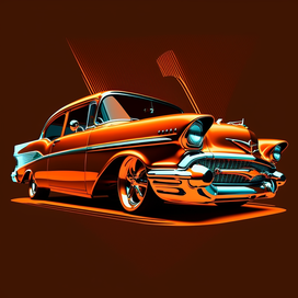 логотип оранжевой ретро машины