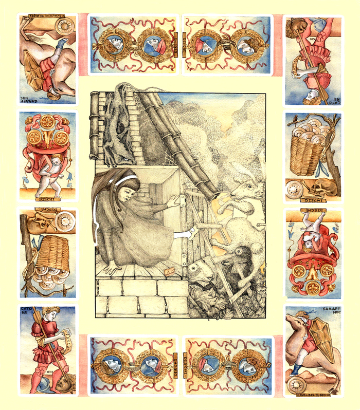 Иллюстрация Билль вылетает в трубу в стиле графика