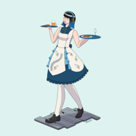 Официантка ресторана с морепродуктами