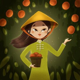 Девушка с апельсинами в саду