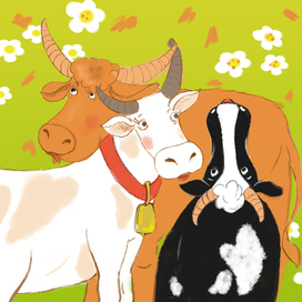 семья коров на лугу
