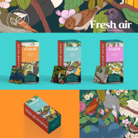 Паттерн/ Иллюстрация на упаковку чая/ Попугаи/ Растения